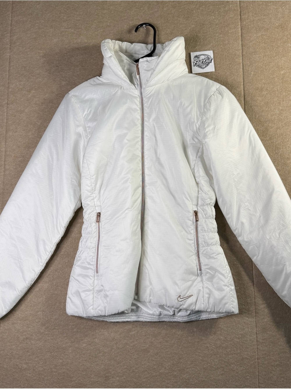 Nike Golf Women’s XS Pearl White Hooded Jacket Rose Gold Zippers